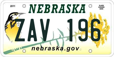 NE license plate ZAV196