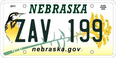 NE license plate ZAV199
