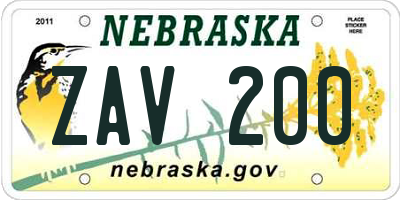 NE license plate ZAV200