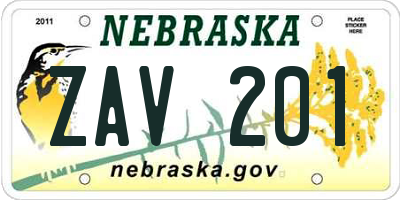 NE license plate ZAV201