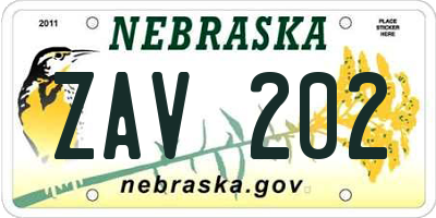 NE license plate ZAV202