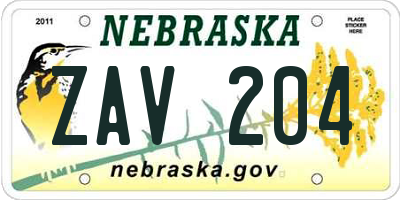NE license plate ZAV204