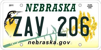 NE license plate ZAV206