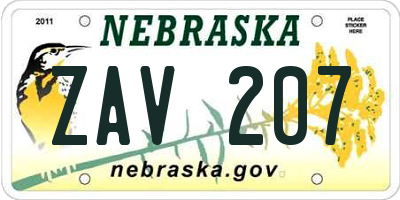 NE license plate ZAV207