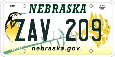 NE license plate ZAV209