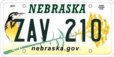 NE license plate ZAV210