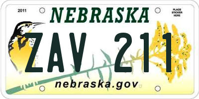 NE license plate ZAV211