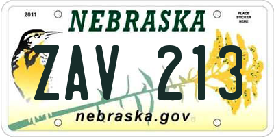 NE license plate ZAV213