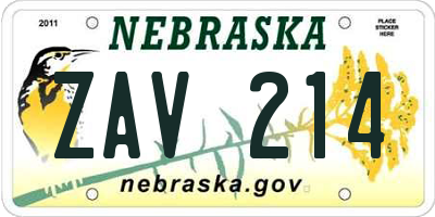 NE license plate ZAV214