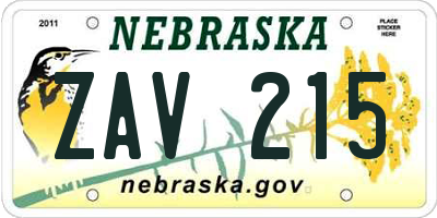 NE license plate ZAV215