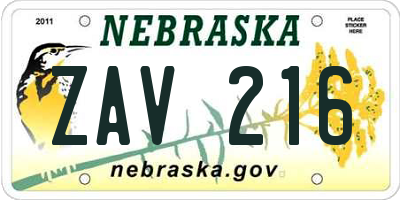 NE license plate ZAV216