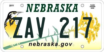 NE license plate ZAV217