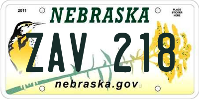 NE license plate ZAV218