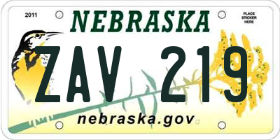 NE license plate ZAV219