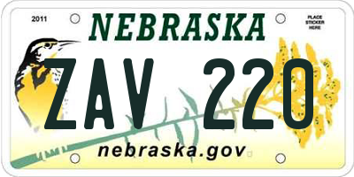 NE license plate ZAV220