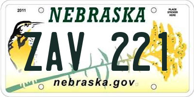 NE license plate ZAV221