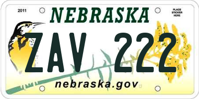 NE license plate ZAV222