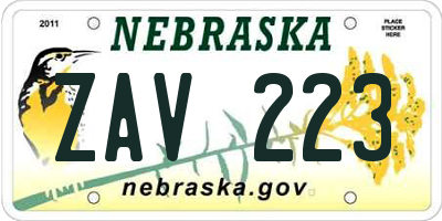 NE license plate ZAV223
