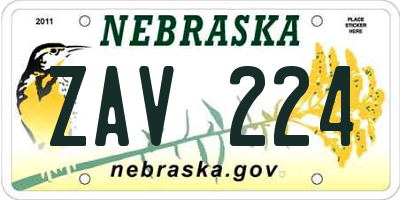 NE license plate ZAV224