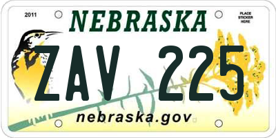 NE license plate ZAV225