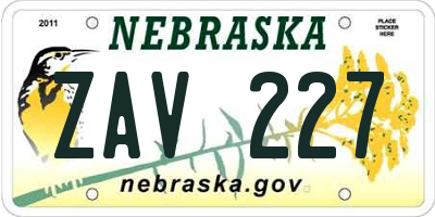 NE license plate ZAV227