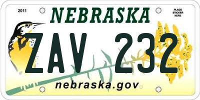 NE license plate ZAV232