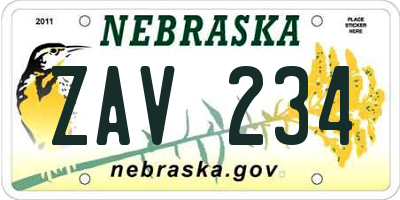 NE license plate ZAV234