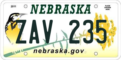 NE license plate ZAV235