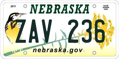 NE license plate ZAV236