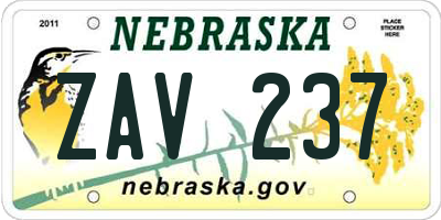 NE license plate ZAV237