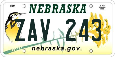 NE license plate ZAV243
