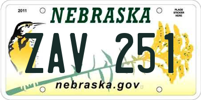 NE license plate ZAV251