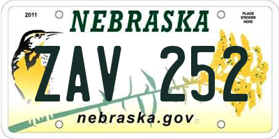 NE license plate ZAV252