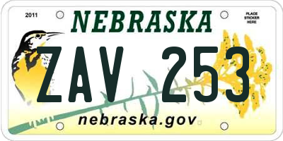 NE license plate ZAV253