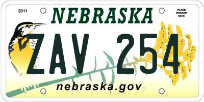 NE license plate ZAV254
