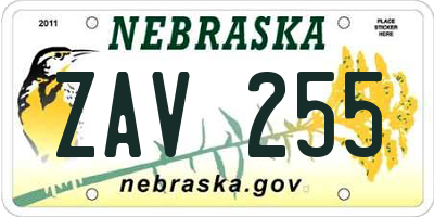 NE license plate ZAV255