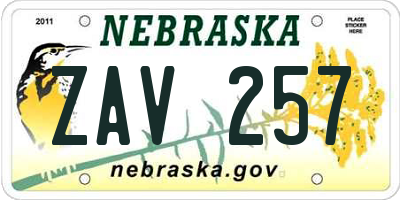 NE license plate ZAV257
