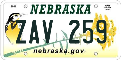 NE license plate ZAV259