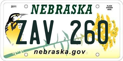 NE license plate ZAV260