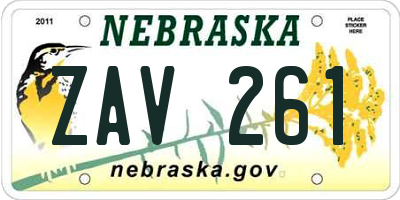 NE license plate ZAV261