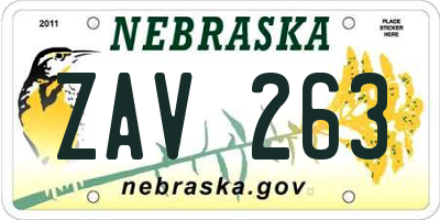 NE license plate ZAV263