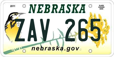 NE license plate ZAV265