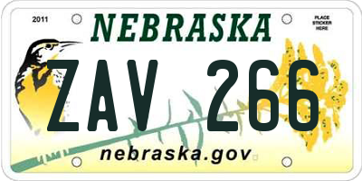 NE license plate ZAV266