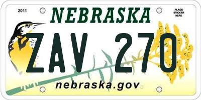 NE license plate ZAV270