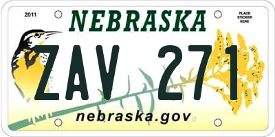 NE license plate ZAV271