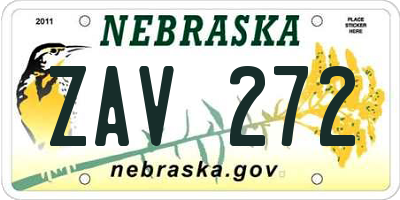 NE license plate ZAV272