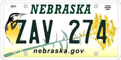 NE license plate ZAV274
