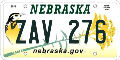NE license plate ZAV276