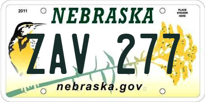 NE license plate ZAV277