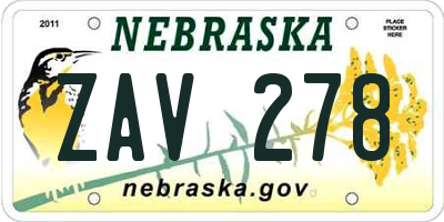 NE license plate ZAV278